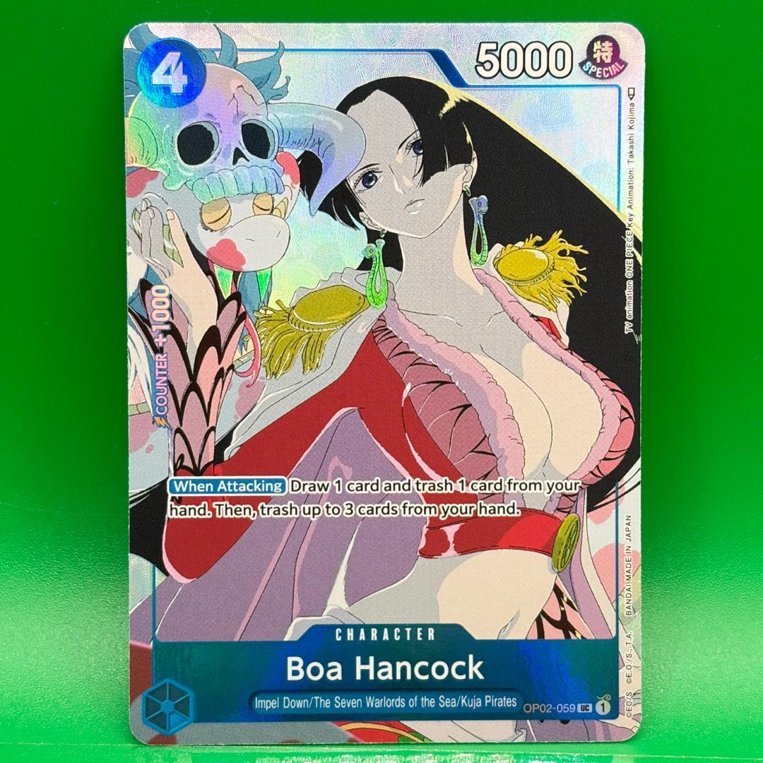One Piece Boa Hancock English promo single trading card with slight white fading on back, Japan import