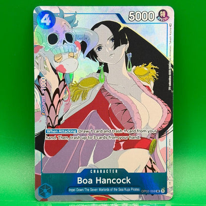 One Piece Boa Hancock English promo single trading card with slight white fading on back, Japan import