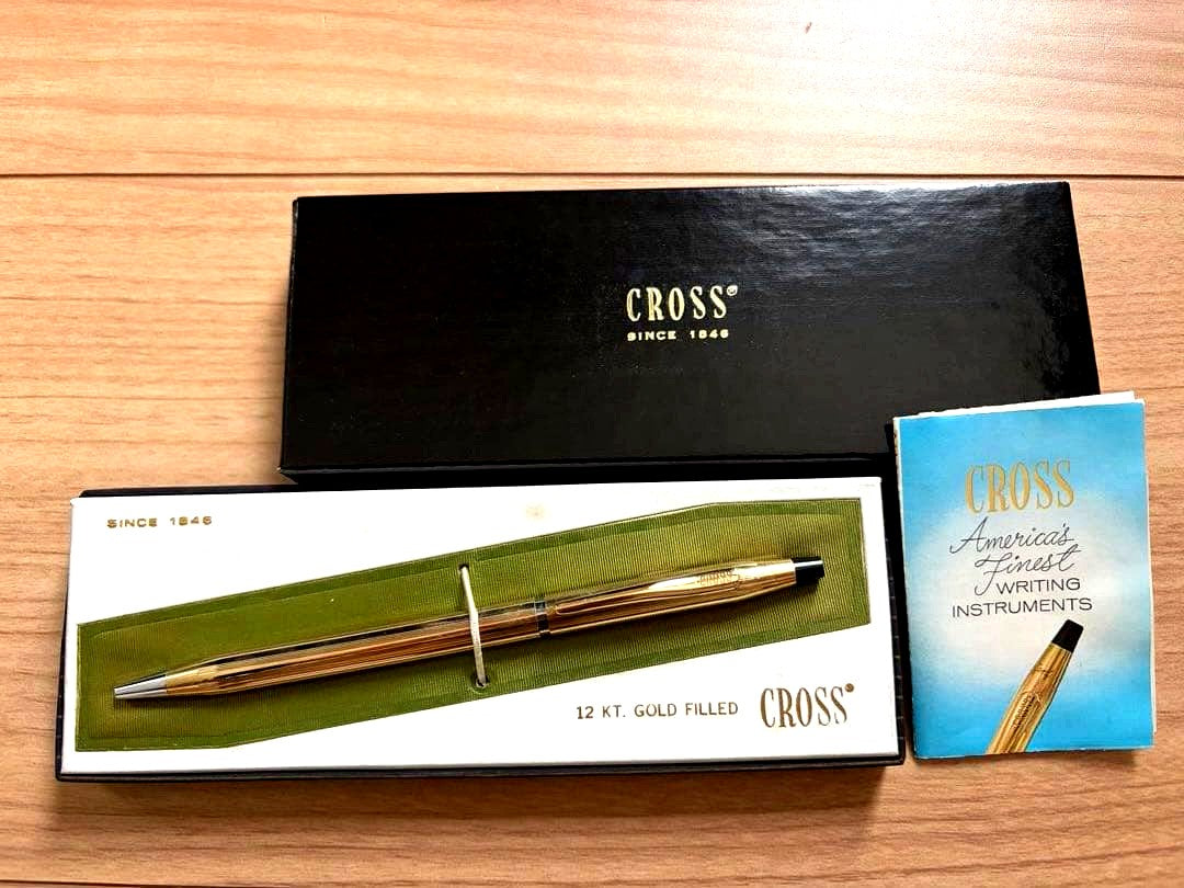 Cross Gold 12KT vintage ballpoint pen with aged white box and case showing stains