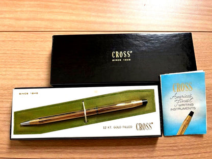 Cross Gold 12KT vintage ballpoint pen with aged white box and case showing stains