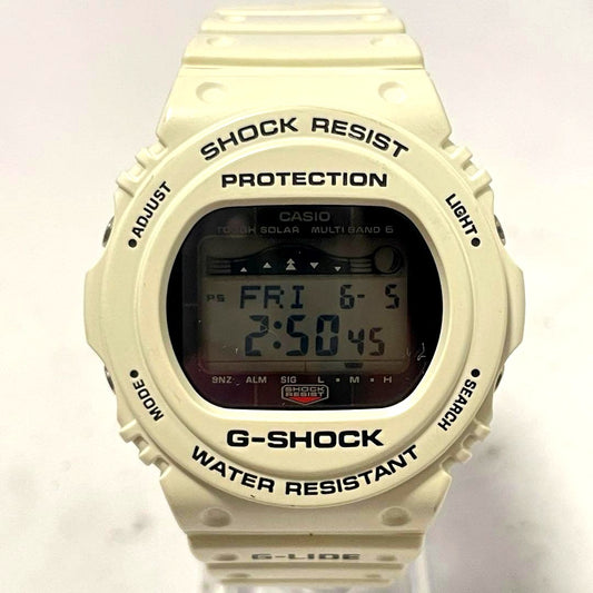 Casio G-Shock G-Lide GWX-5700CS-7JF white solar radio watch showing front view