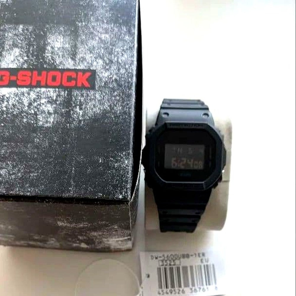 Casio G-Shock DW-5600UBB-1ER digital watch with square all-black case and digital display