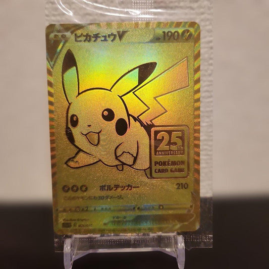 Unopened Pokémon 25th Anniversary Golden Box Pikachu V promo card from Japan import with no visible damage