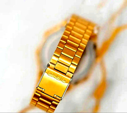 Casio Digital Wristwatch A168WG-9W Gold color with digital display and water resistance features
