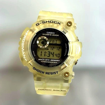 Casio G-Shock Frogman GW-225E digital watch with clear design and black resin band