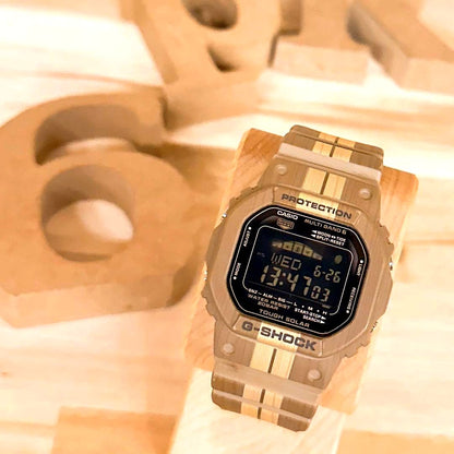 Casio G-Shock GWX-5600WB solar-powered radio-controlled watch with wooden-style finish