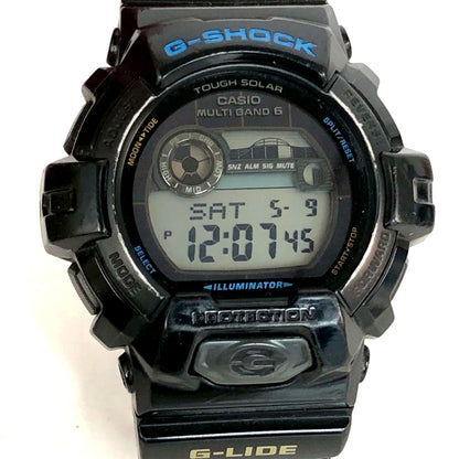 Casio G-Shock G-Lide GWX-8900-1JF black solar digital watch with visible scratches on bezel and band