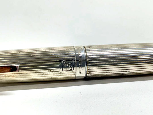 Platinum fountain pen with sterling silver body and 18K white gold nib measuring 5.3 inches