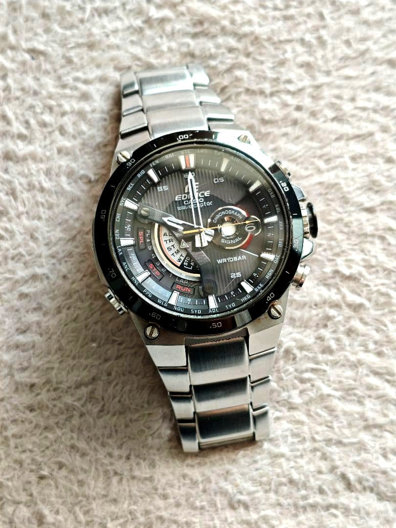 Casio Edifice Chronograph Digital Watch with black and silver analog-digital dial and stainless steel band