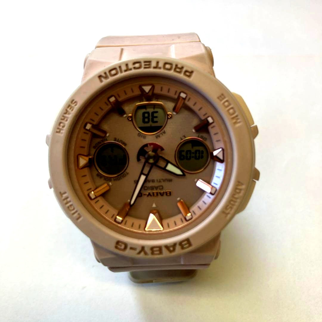 Casio Baby-G beige digital wristwatch with resin case and band featuring stopwatch and alarm functions