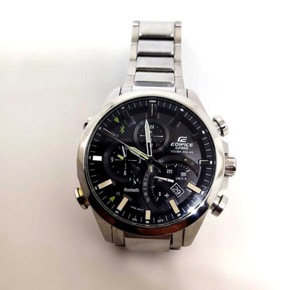 Casio Edifice EQB-501 stainless steel Bluetooth solar chronograph watch with black dial