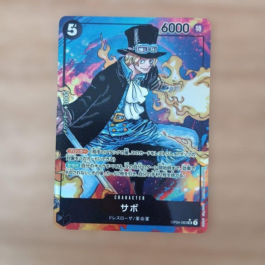 One Piece Sabo character card OP04-083 showing power 6000 and special abilities from Japan import