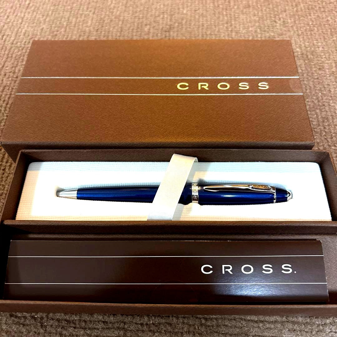 Cross Blue Metal Ballpoint Pen with Twist Design and Custom Case
