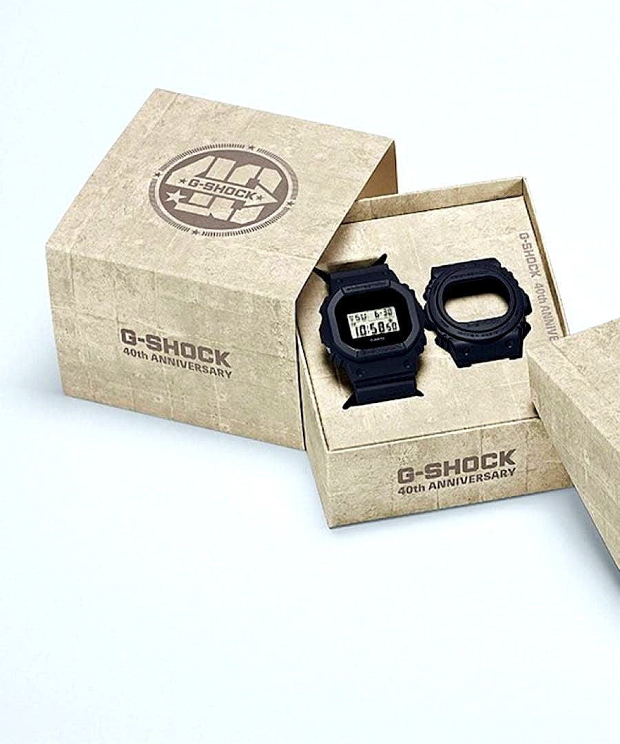 Casio G-Shock 40th Remaster Black Series DWE-5657RE-1JR watch with black band and digital display