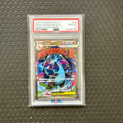 Sony PSA10 Mega Charizard X ex MA 223/193 Mega Dreamex collectible card in protective sleeve