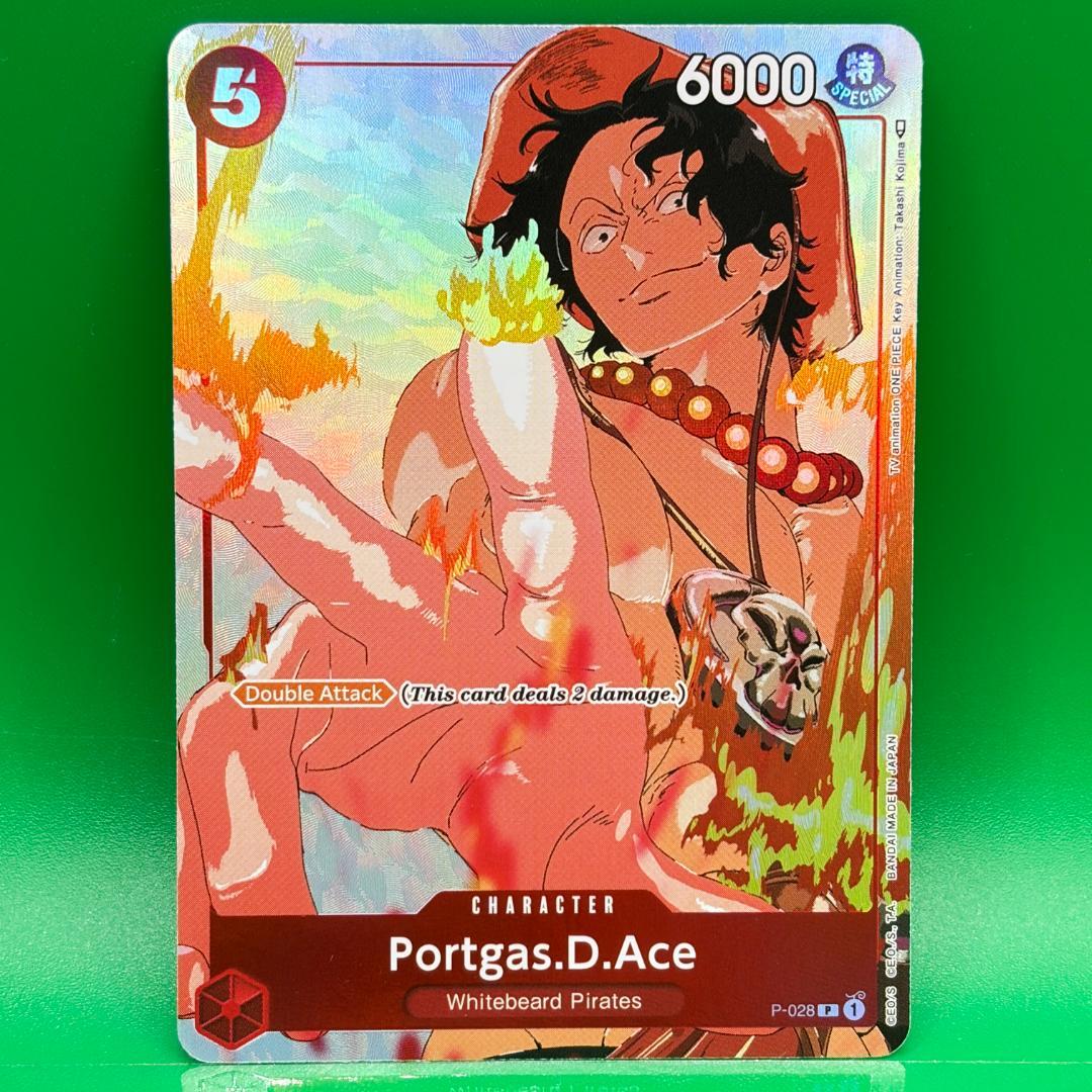 One Piece Portgas D Ace Promo Ani-One Overseas single collectible card with minor white blemishes on back