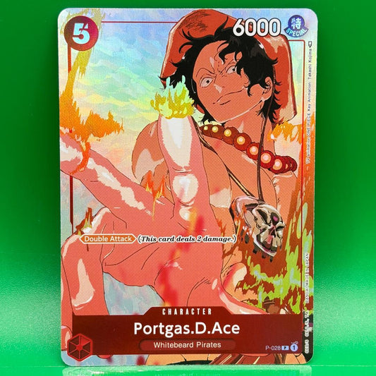 One Piece Portgas D Ace Promo Ani-One Overseas single collectible card with minor white blemishes on back