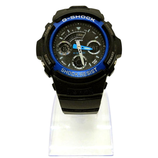 Used Casio G-Shock AW-591 digital analogue watch with black resin band and visible minor scratches