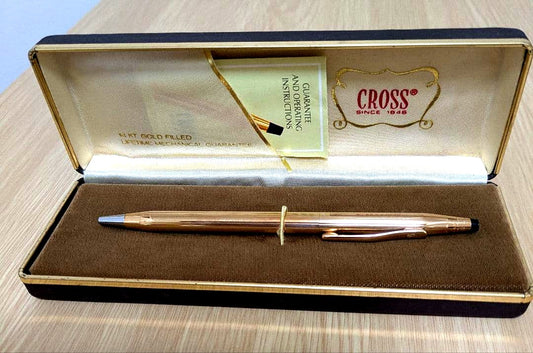 Cross vintage ballpoint pen with original case showing minor scratch on case