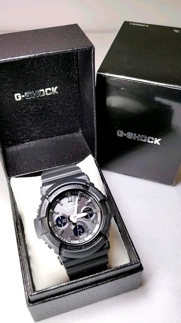 Casio G-Shock GAW-100B-1AJF black resin watch with digital analog display and aluminum bezel