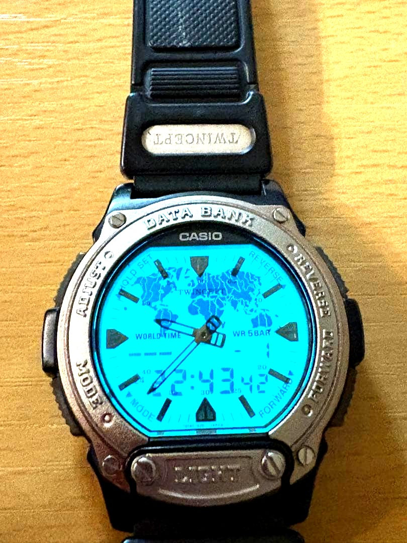 Casio Data Bank ABX-60 men's hybrid digital and analog watch from Japan shown from front view
