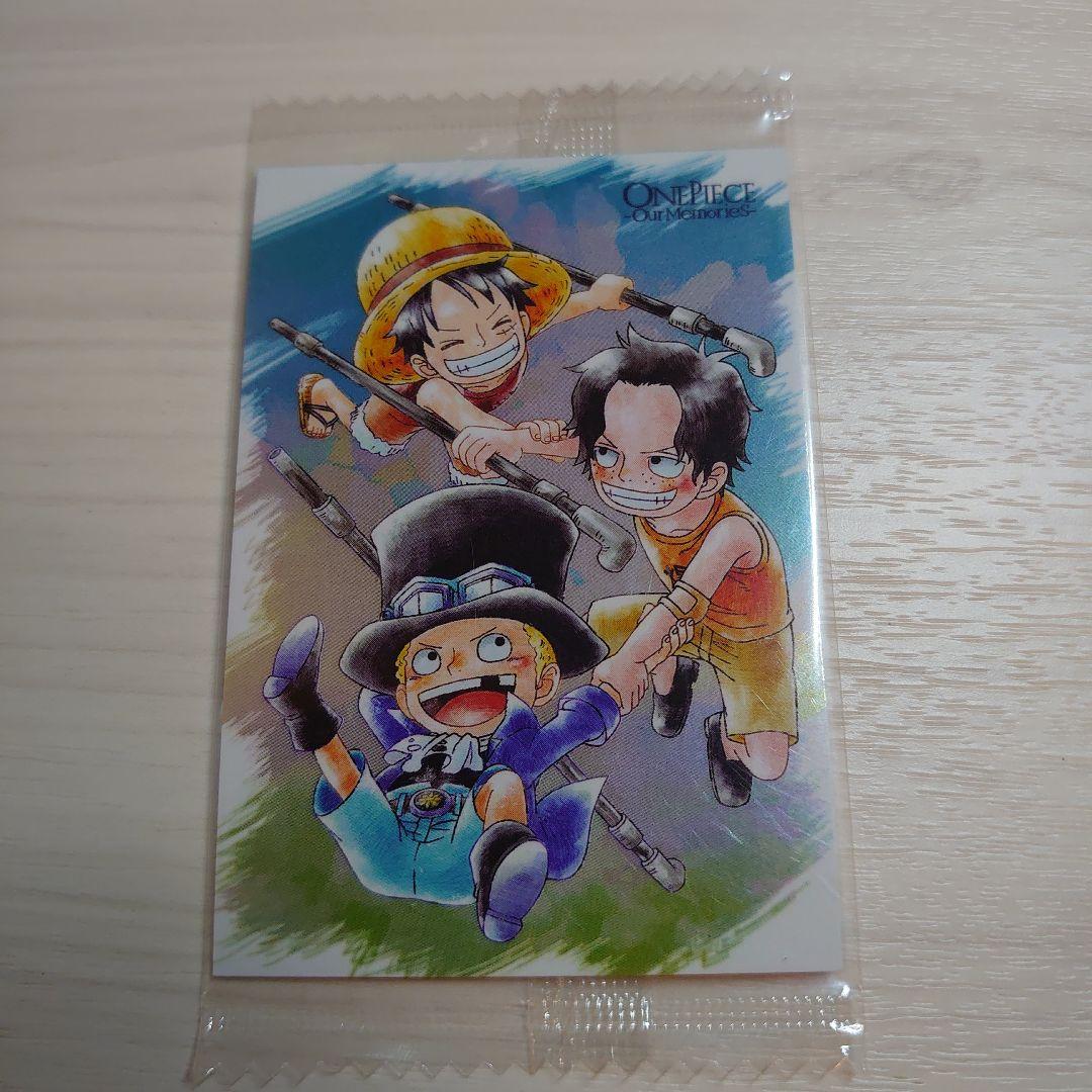 One Piece wafers card set showing Luffy, Ace, and Sabo characters from Japan import