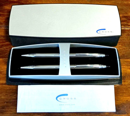 Cross Classic Century unisex pen set with ballpoint pen and mechanical pencil in silver and black chrome finish