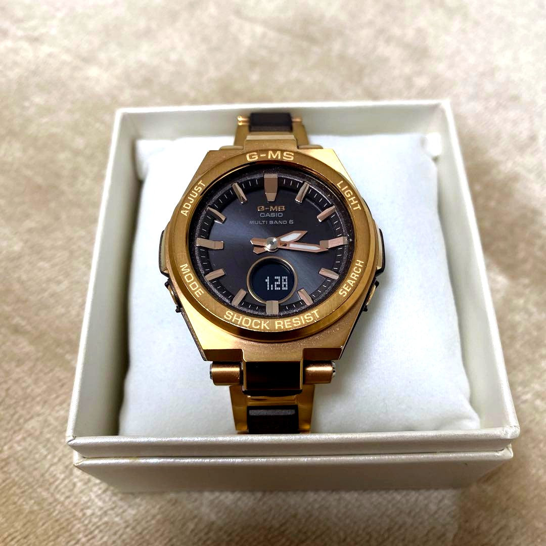 Casio Baby-G G-MS MSG-W200CG-5AJF watch with pink gold case and brown resin band