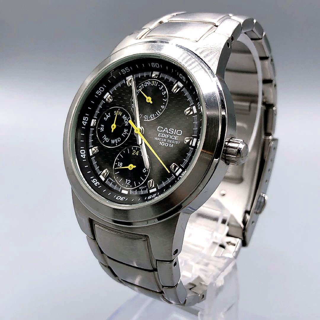 Casio Edifice Men’s Watch Model EF-308 with black dial, silver stainless steel case and band, chronograph style