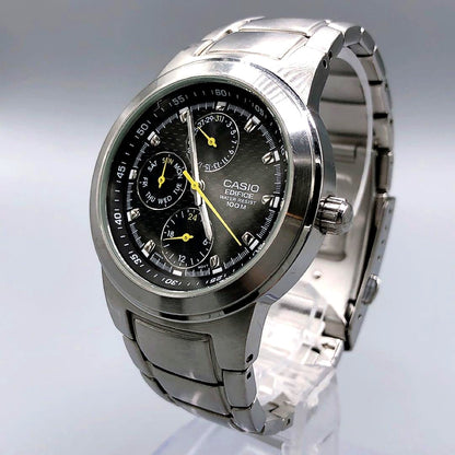 Casio Edifice Men’s Watch Model EF-308 with black dial, silver stainless steel case and band, chronograph style