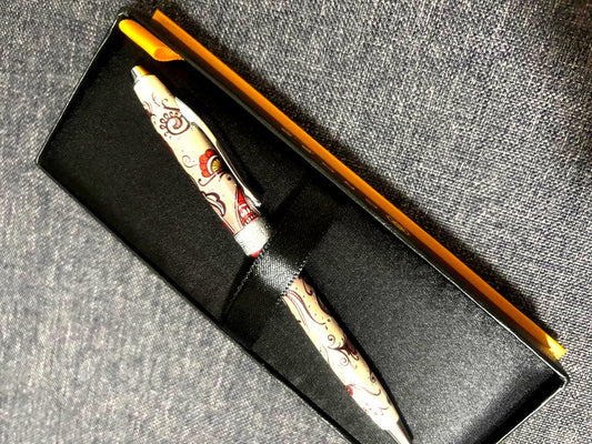 Cross Art Design ballpoint pen in beige, red, and black metal plastic with deluxe case from Japan