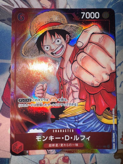 Monkey D. Luffy P-001 game card with Purple attribute, Supernova, Straw Hat Crew, cost 6, power 7000