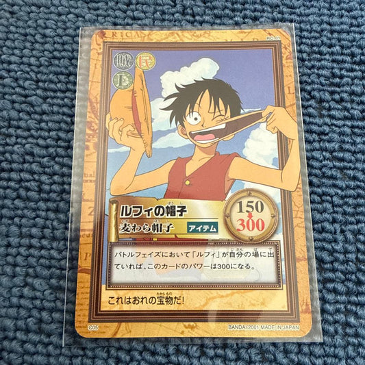 One Piece Carddass Hyper Battle Luffy Straw Hat collectible card C05 from 1999 Japan import in good condition