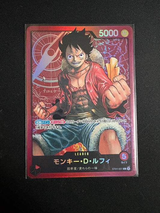 One Piece Card Game Monkey D. Luffy Leader Parallel card from Straw Hat Crew set ST01-001 in red color