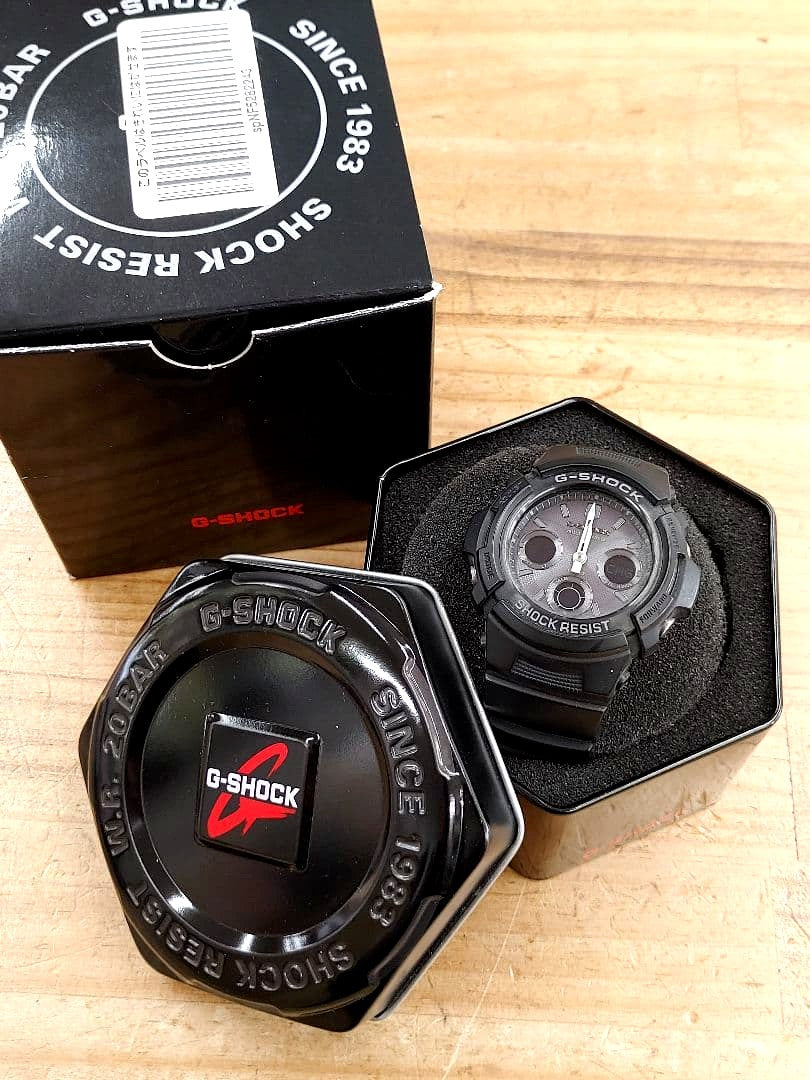 Casio G-Shock AWG-M100B men's black solar-powered analog digital watch with shock resistance