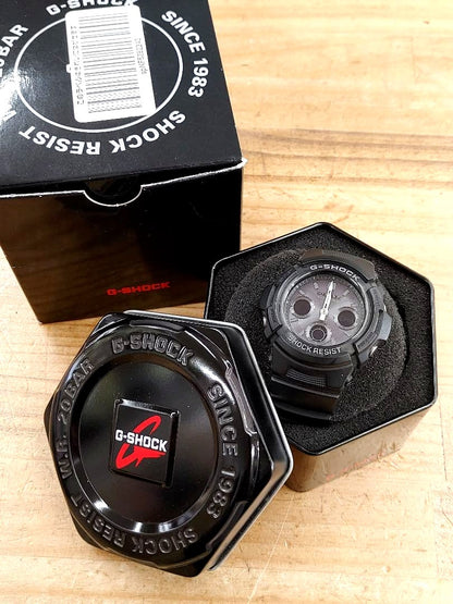 Casio G-Shock AWG-M100B men's black solar-powered analog digital watch with shock resistance