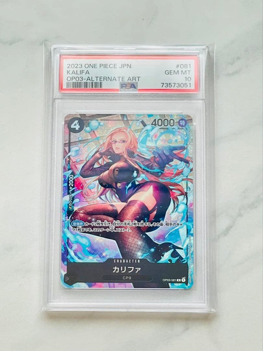 Kalifa One Piece OP03-081 Parallel Rare trading card PSA 10 graded from Japan import
