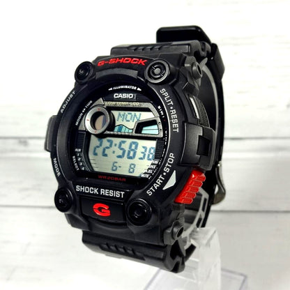 Casio G-Shock G-7900 digital watch with tide graph and moon phase display, black resin band