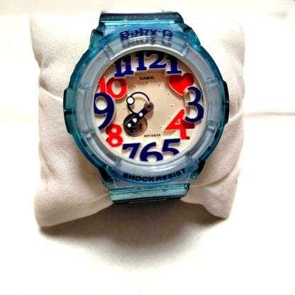 Casio Baby-G BGA-131 clear blue skeleton style digital analog watch with shock and water resistance