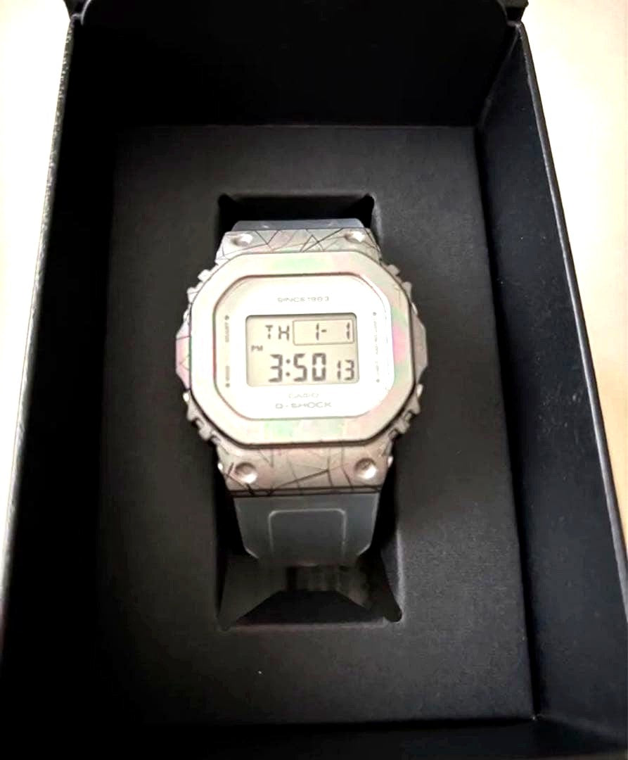 Casio G-Shock GM-S5640GEM-7JR 40th Anniversary unisex digital watch with silver metal bezel and white band