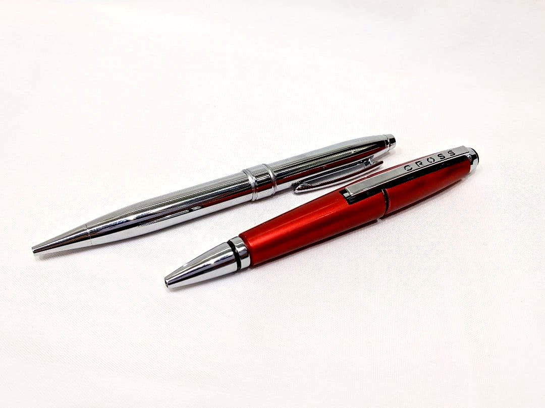 Cross Pen Set – Two Metal Ballpoint Pens with Clips, Red and Silver Colors – Japan Import