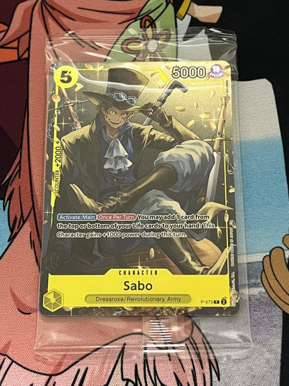 One Piece Card Game Sabo English version overseas exclusive promo card with visible initial scratches