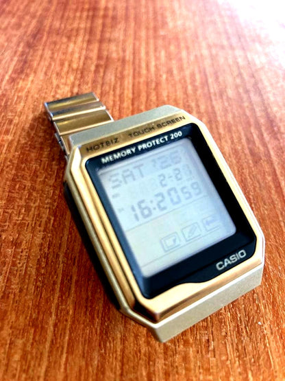 Casio DataBank HotBiz VDB-2000 vintage 90s gold touchscreen digital watch made in Japan
