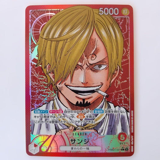 Used Bandai One Piece Card Game Sanji L Parallel trading card PRB01-001 in protective sleeve from Japan