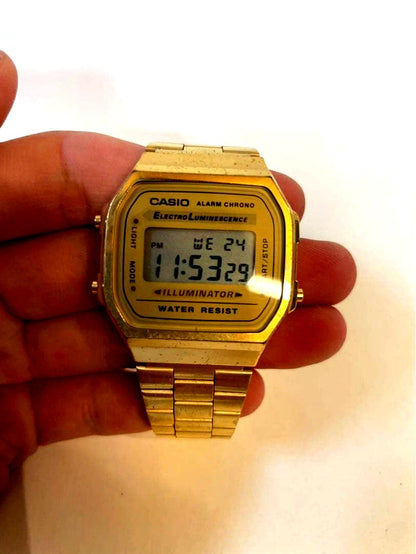 Casio A168 Gold Digital Watch with Alarm and Chronograph — Japan Import