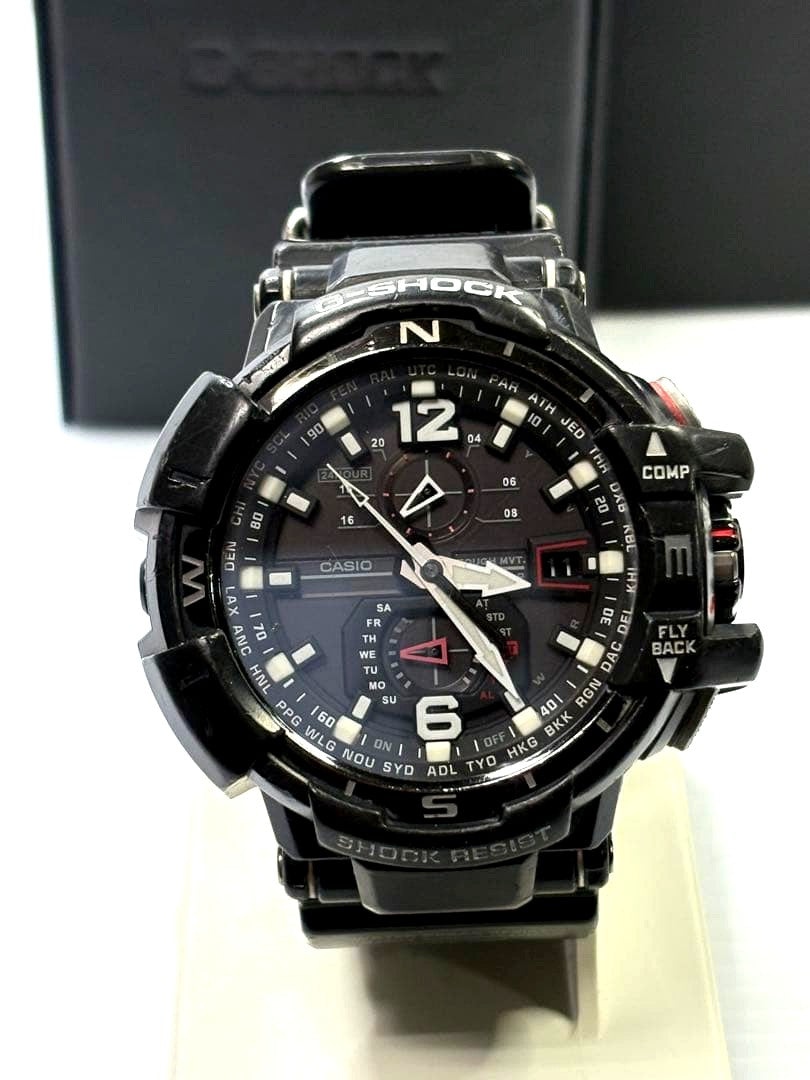 Casio G-Shock GW-A1100 Sky Cockpit Radio Solar watch showing black dial and rugged design