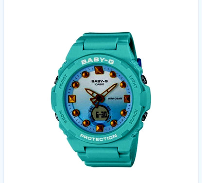 Casio Baby-G BGA-320-3A digital watch in mint green with LED light and alarm features
