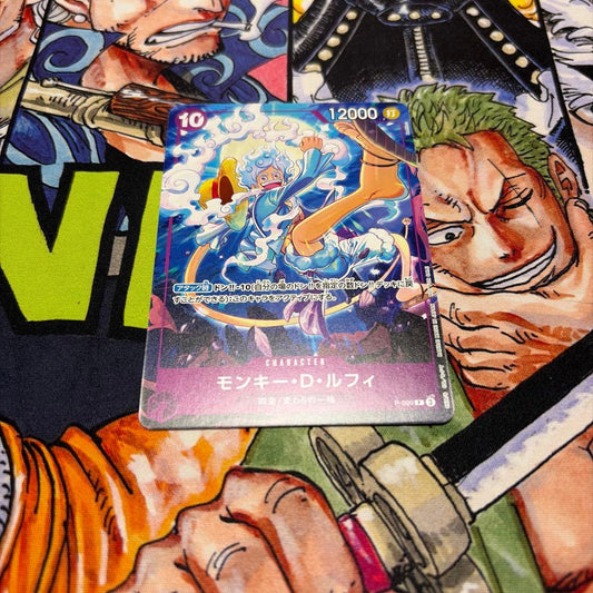 Monkey D. Luffy P-099 character card from One Piece series in purple, Japanese trading card promo collectible