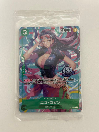 One Piece Card Game Nico Robin P-111 Japanese trading card showing character image and card details