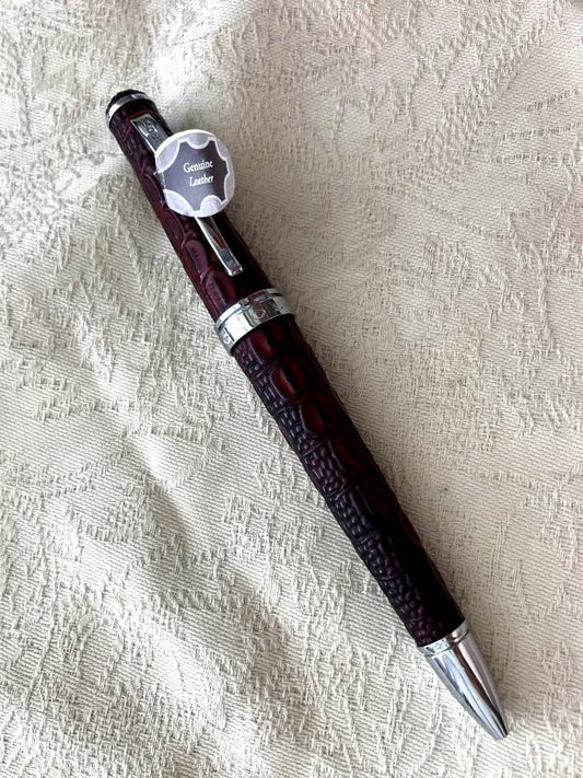 Cross leather ballpoint pen with metal body and revolving mechanism in black color, 5.5 inches long